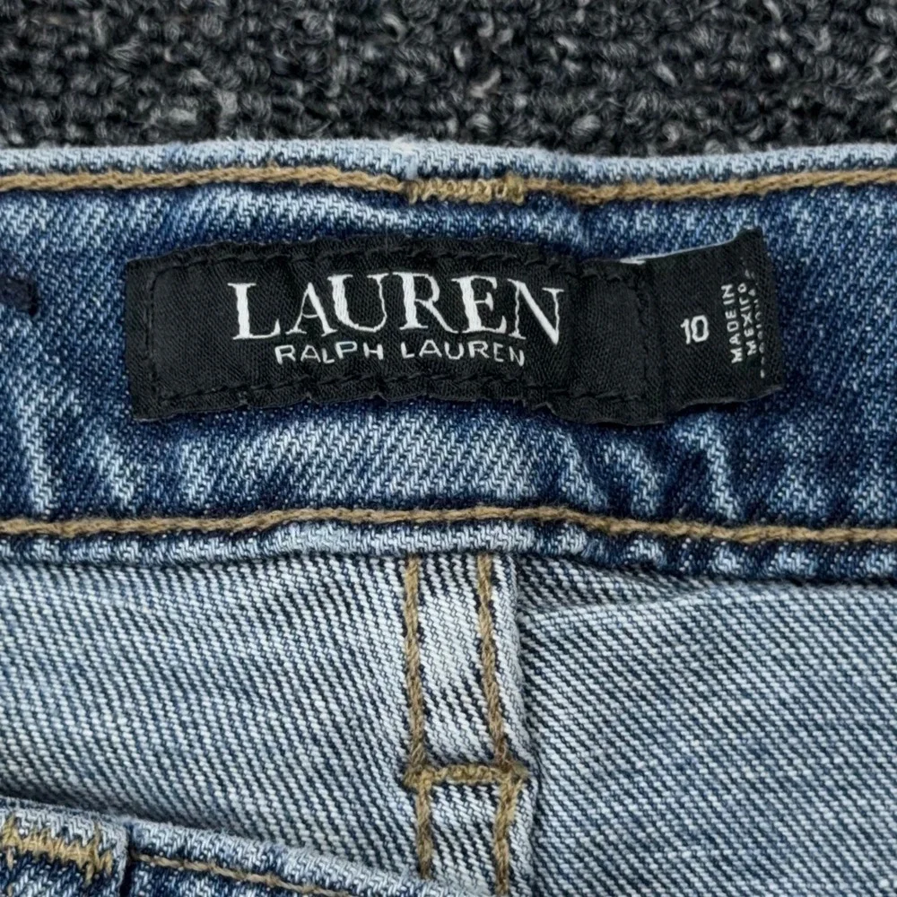 Lauren Ralph Lauren Womens Patchwork Logo Crest Straight Leg Jeans Blue Size 10 - Picture 2 of 11